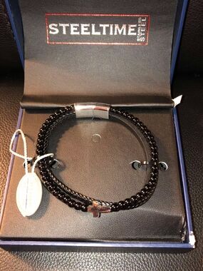 STEELTIME Black Beaded Cross Bracelet (Box Is Damage)